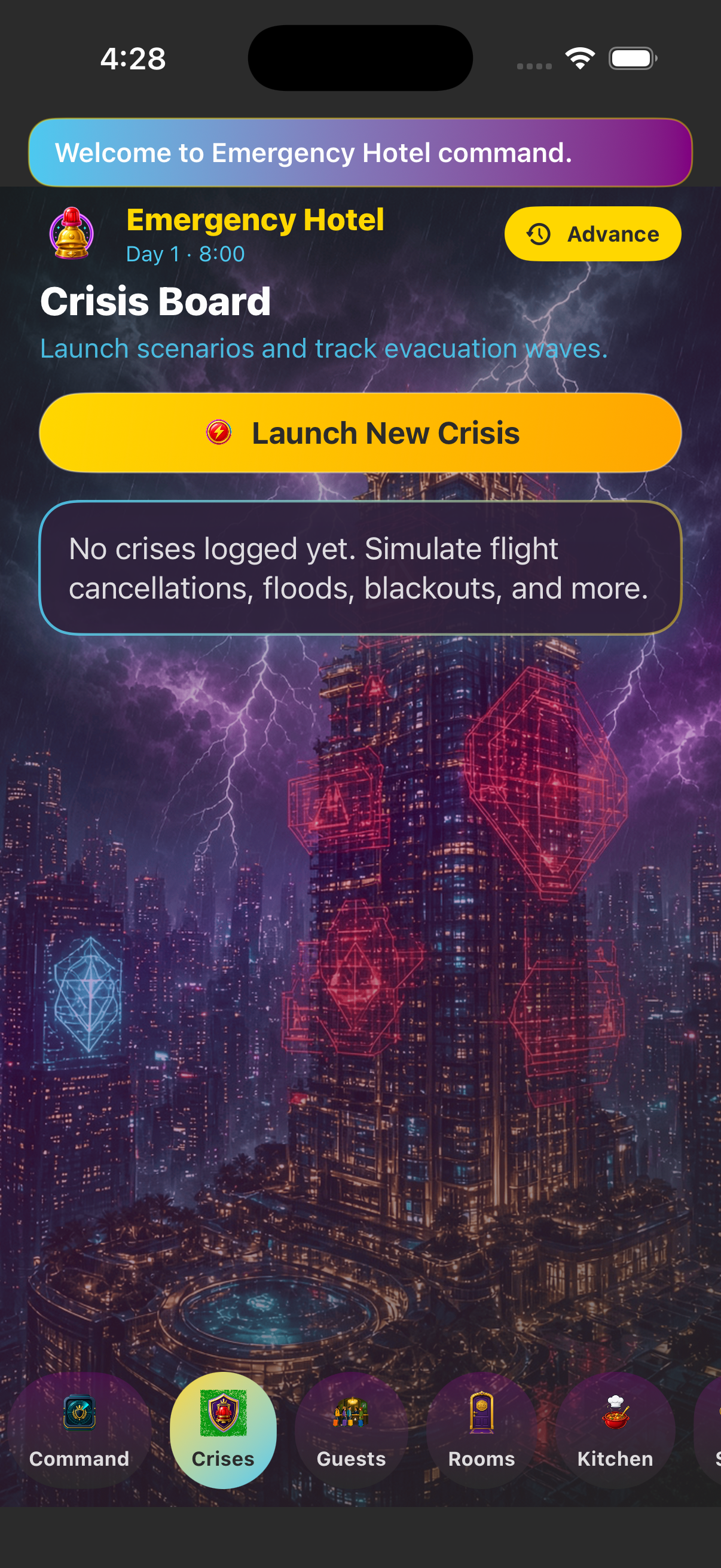 Crisis Board listing emergency scenarios